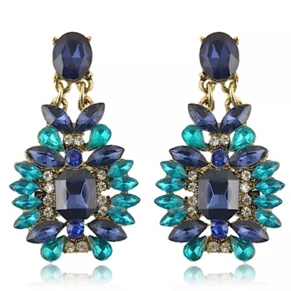 BLUE AND TEAL STATEMENT CRYSTAL POST EARRINGS #289